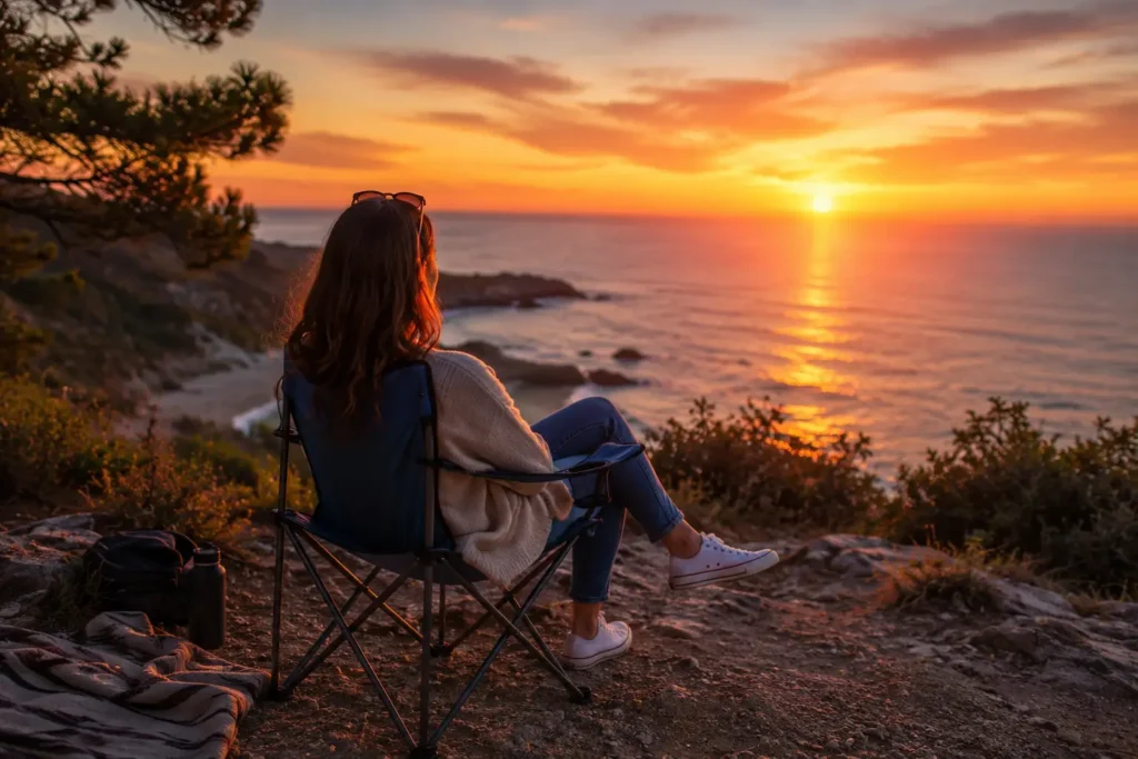 Watching a colorful sunset from a quiet outdoor viewpoint