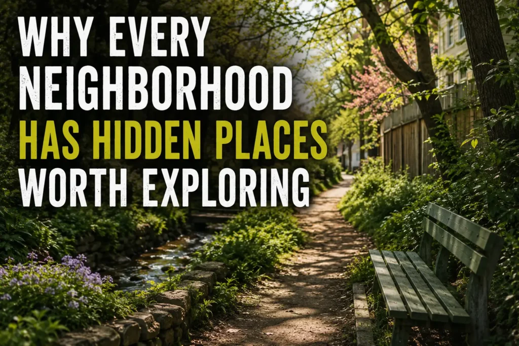 Why Every Neighbourhood Has Hidden Places Worth Exploring Person exploring a quiet neighbourhood trail and hidden local outdoor spaces