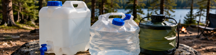 Best Camping Water Containers: Collapsible vs Rigid Options Outdoor camping water containers at a forest campsite