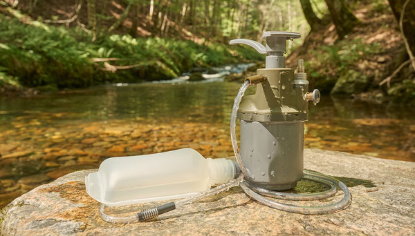 Squeeze Water Filter vs Pump Filter for Hiking: Which Is Better? Squeeze and pump water filters beside a forest stream