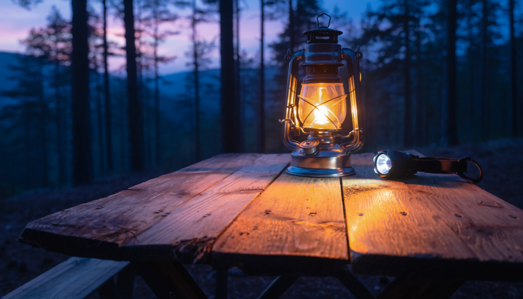 Camping lantern and headlamp side by side