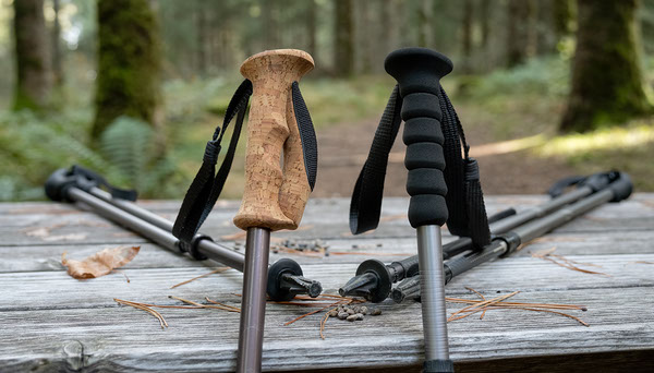 Cork vs Foam Trekking Pole Grips Cork vs Foam Trekking Pole Grips editorial illustration