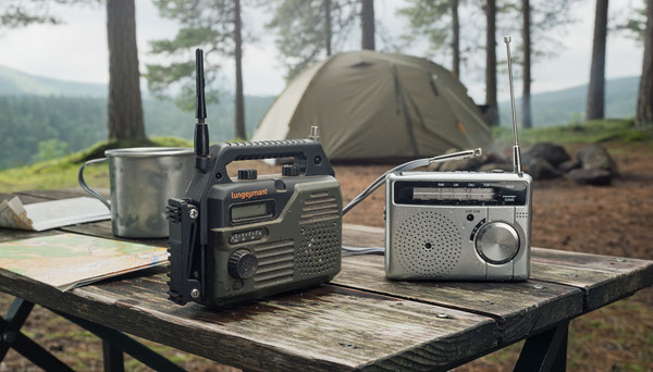 crank vs battery radio in an outdoor setting
