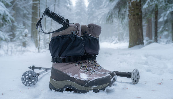 Snow gaiters and trekking pole snow baskets