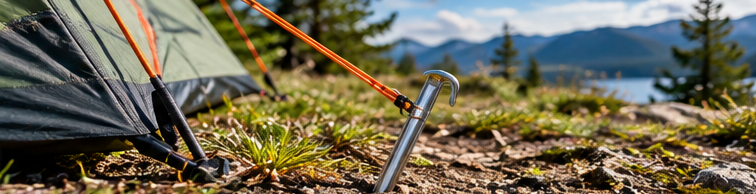 Best Tent Stakes for Windy Campsites: Steel, Aluminum or Groundhog? Tent stake fixed into a rocky tent campsite