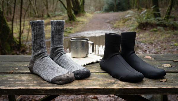 Waterproof Trail Socks vs Neoprene Socks for Wet Walks Waterproof Trail Socks vs Neoprene Socks for Wet Walks editorial illustration