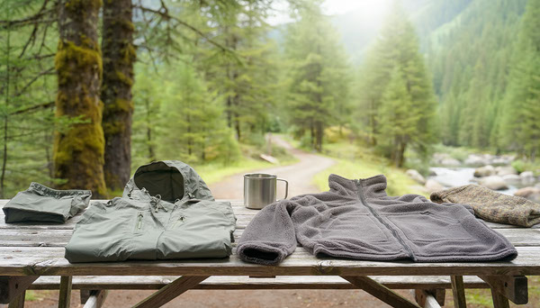 windbreaker vs fleece at campsite